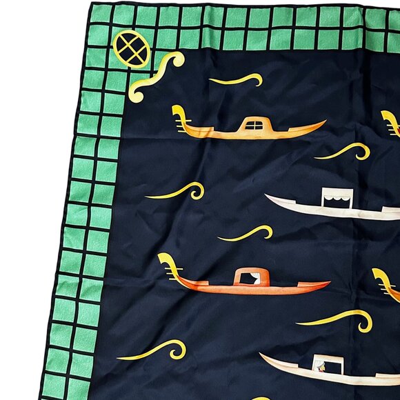 Bvlgari Silk Scarf Vintage Gondola Designer Davide Pizzigoni Blue Green 34" x 34 - Picture 5 of 12
